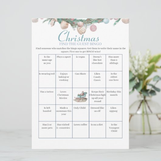 Coastal Chinoiserie Christmas Bingo kaart (Staand voorkant)