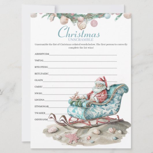 Coastal Chinoiserie Christmas Unscramble spel Feestdagenkaart (Voorkant)