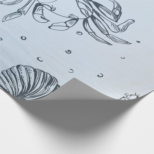 Coastal Christmas Beach Zee Creatures Blue Cadeaupapier (Hoek)