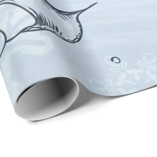 Coastal Christmas Beach Zee Creatures Blue Cadeaupapier (Rol Hoek)