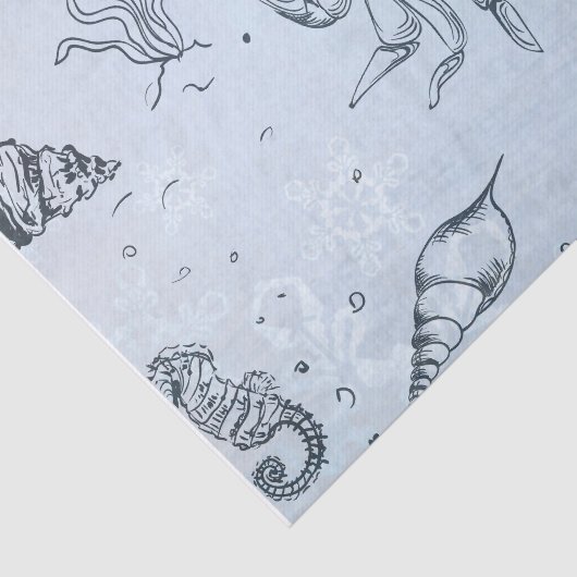 Coastal Christmas Beach Zee Creatures Blue Tissuepapier (Detail)