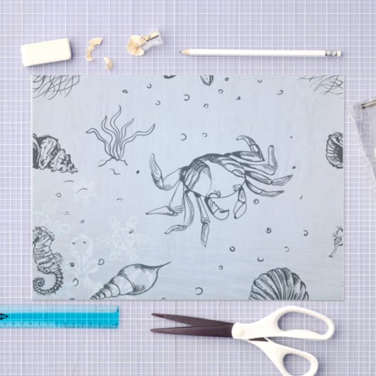 Coastal Christmas Beach Zee Creatures Blue Tissuepapier (Craft)