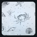 Coastal Christmas Beach Zee Creatures Blue Vierkante Sticker<br><div class="desc">Deze strand thema stickers stralen een kust-geïnspireerd thema uit, ideaal voor degenen die het strand en de oceaan aanbidden. Ze zijn voorzien van heerlijke schelp, kwallen, zeesterren en krab design tegen een rustige lichtblauwe achtergrond, het toevoegen van kustcharme aan uw decoraties of persoonlijke items. Voor een persoonlijk tintje, overweeg ze...</div>