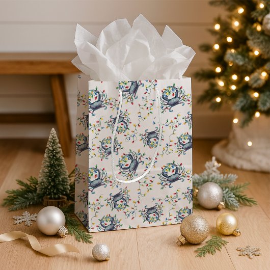 Coastal Christmas Crab Pattern Medium Cadeauzakje