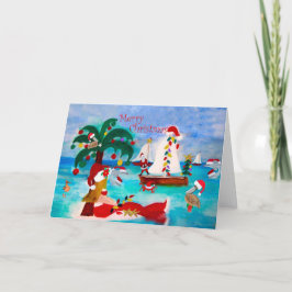 Coastal Christmas harbor parade Holiday cards. Feestdagen Kaart