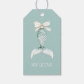 Coastal Christmas Mermaid Bow Blue Beach Ocean   Cadeaulabel (Voorkant)