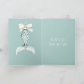 Coastal Christmas Mermaid Bow Blue Beach Ocean   Kaart (Binnen)