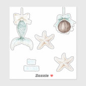 Coastal Christmas Mermaid Bow Starfish Beach Sticker (Vel)
