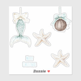 Coastal Christmas Mermaid Bow Starfish Beach  Sticker