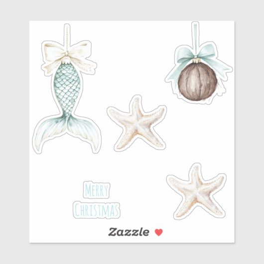 Coastal Christmas Mermaid Bow Starfish Beach  Sticker (Vel)
