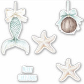Coastal Christmas Mermaid Bow Starfish Beach  Sticker (Voorkant)