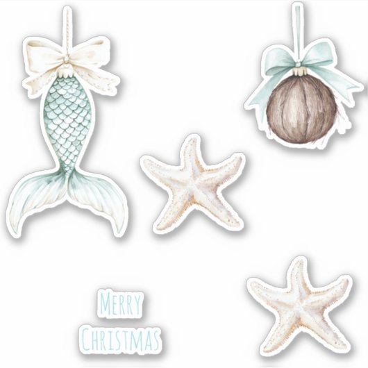 Coastal Christmas Mermaid Bow Starfish Beach Sticker (Voorkant)
