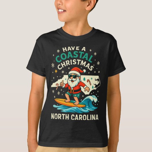 Coastal Christmas Nc Shirt Santa Surfing Funny Wav (Voorkant)