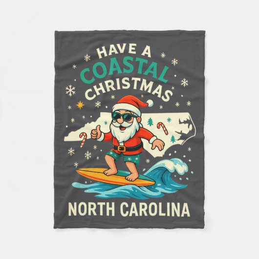Coastal Christmas Nc Shirt Santa Surfing Funny Wav Fleece Deken (Voorkant)
