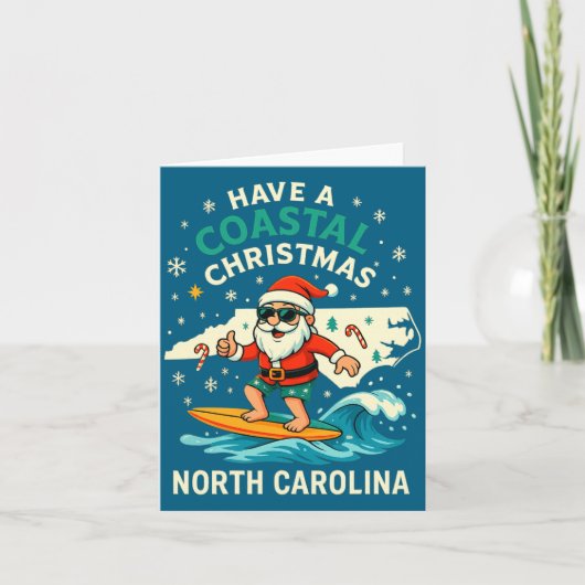 Coastal Christmas Nc Shirt Santa Surfing Funny Wav Kaart (Voorkant)