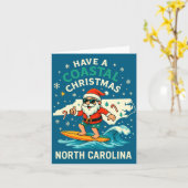 Coastal Christmas Nc Shirt Santa Surfing Funny Wav Kaart (Gele Bloem)