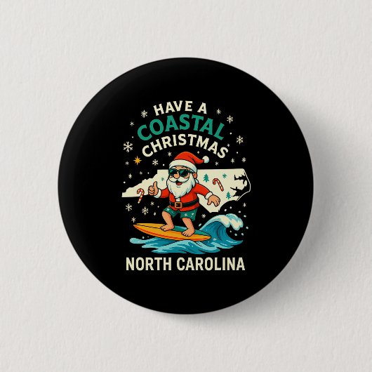 Coastal Christmas Nc Shirt Santa Surfing Funny Wav Ronde Button 5,7 Cm (Voorkant)
