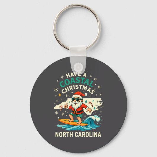 Coastal Christmas Nc Shirt Santa Surfing Funny Wav Sleutelhanger (Voorkant)
