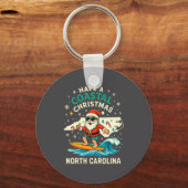 Coastal Christmas Nc Shirt Santa Surfing Funny Wav Sleutelhanger (Voorkant)