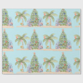 Coastal Christmas Palm Tree Gift Wrap – Ocean Holi Cadeaupapier (Vlak)