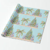Coastal Christmas Palm Tree Gift Wrap – Ocean Holi Cadeaupapier (Uitgerold)