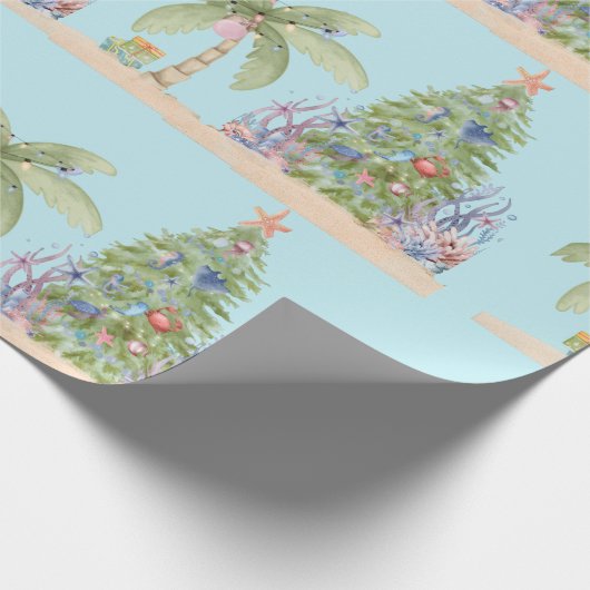 Coastal Christmas Palm Tree Gift Wrap – Ocean Holi Cadeaupapier (Hoek)