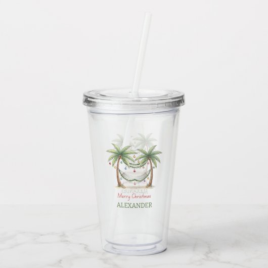 Coastal Christmas Palm Trees With Hammock Acryl Drinkbeker (Achterkant)
