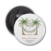 Coastal Christmas Palm Trees With Hammock Button Flesopener (Voorkant)