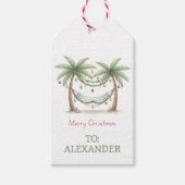 Coastal Christmas Palm Trees With Hammock Cadeaulabel (Voorkant)