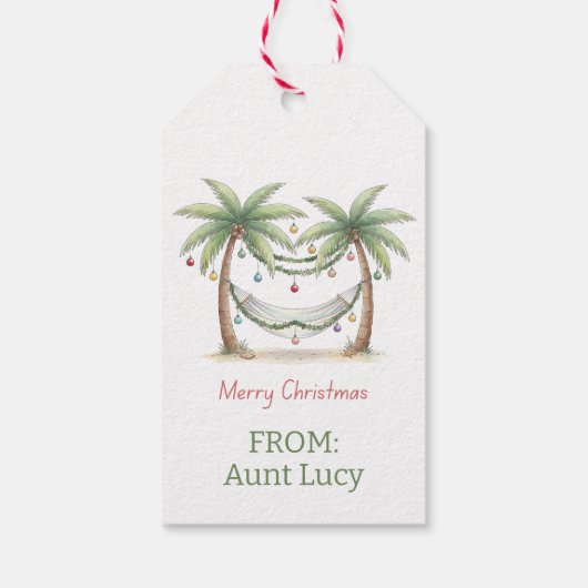 Coastal Christmas Palm Trees With Hammock Cadeaulabel (Achterkant)