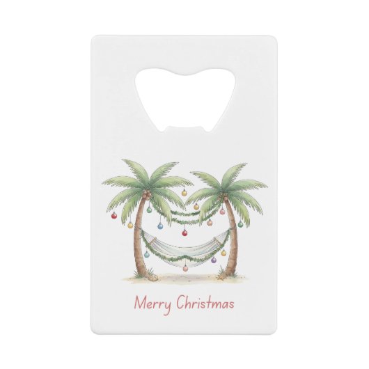 Coastal Christmas Palm Trees With Hammock Creditkaart Flessenopener (Voorkant)