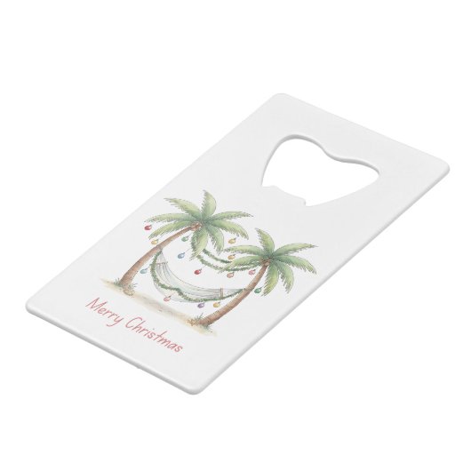Coastal Christmas Palm Trees With Hammock Creditkaart Flessenopener (Voorkant Gekanteld)