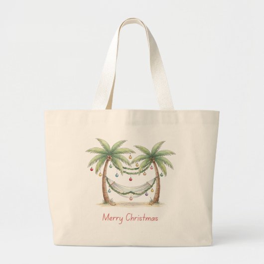 Coastal Christmas Palm Trees With Hammock Grote Tote Bag (Voorkant)