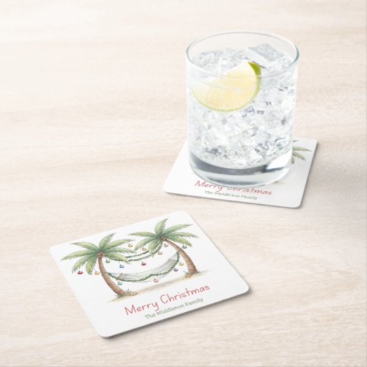 Coastal Christmas Palm Trees With Hammock Kartonnen Onderzetters (Insitu)