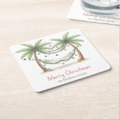 Coastal Christmas Palm Trees With Hammock Kartonnen Onderzetters (Schuin)