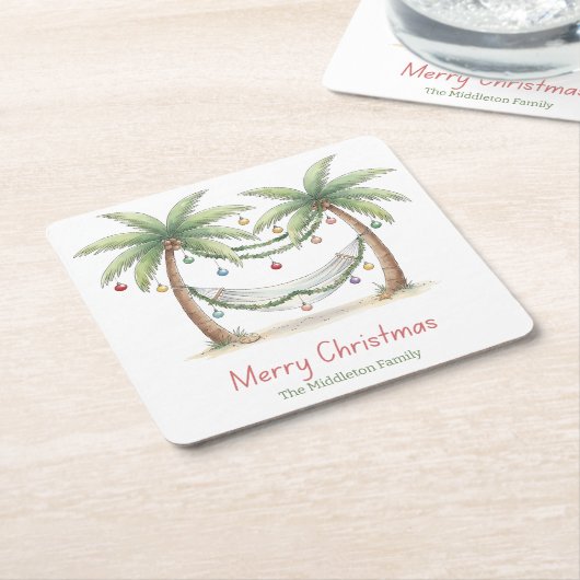 Coastal Christmas Palm Trees With Hammock Kartonnen Onderzetters (Schuin)