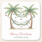 Coastal Christmas Palm Trees With Hammock Kartonnen Onderzetters (Voorkant)