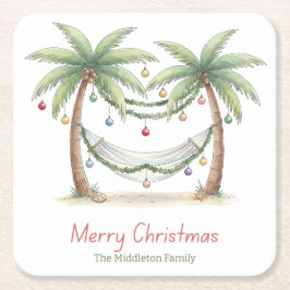 Coastal Christmas Palm Trees With Hammock Kartonnen Onderzetters