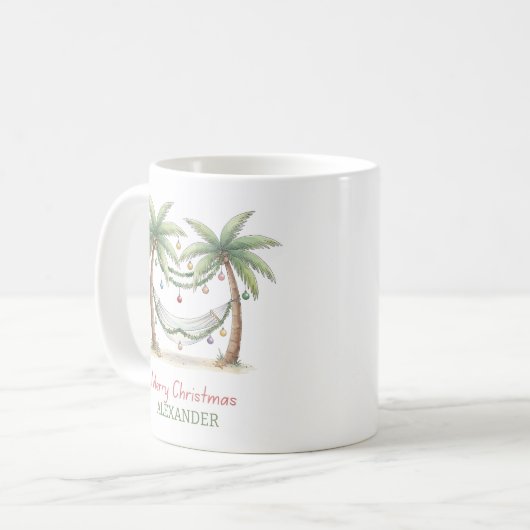 Coastal Christmas Palm Trees With Hammock Koffiemok (Voorkant links)