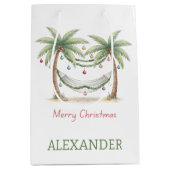 Coastal Christmas Palm Trees With Hammock Medium Cadeauzakje (Voorkant)