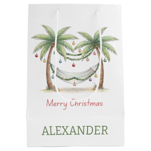 Coastal Christmas Palm Trees With Hammock Medium Cadeauzakje (Achterkant)