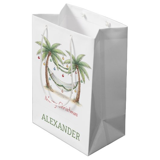 Coastal Christmas Palm Trees With Hammock Medium Cadeauzakje (Achterkant Gekanteld)