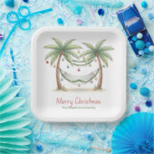 Coastal Christmas Palm Trees With Hammock Papieren Bordje (Feest)