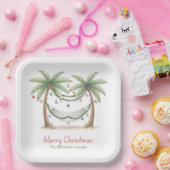 Coastal Christmas Palm Trees With Hammock Papieren Bordje (Feest)