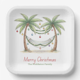 Coastal Christmas Palm Trees With Hammock Papieren Bordje