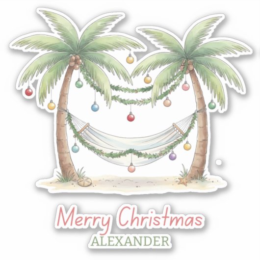 Coastal Christmas Palm Trees With Hammock Sticker (Voorkant)