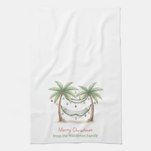 Coastal Christmas Palm Trees With Hammock Theedoek (Verticaal)