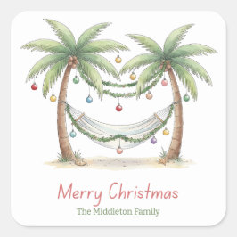 Coastal Christmas Palm Trees With Hammock Vierkante Sticker