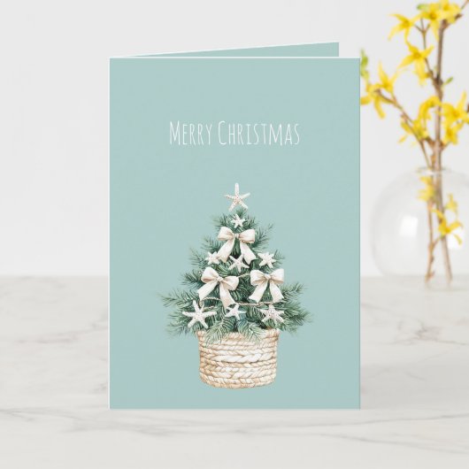 Coastal Christmas Tree Bows Blue Beach Ocean   Kaart (Gele Bloem)