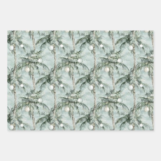 Coastal Christmas Watercolor Palms & Seashells Inpakpapier Vel (Voorkant)